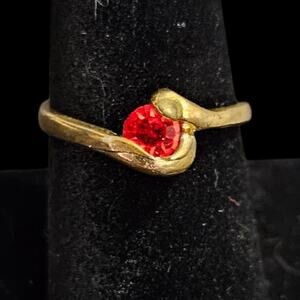 Vintage Gold Tone Red Stone Wrap Ring Modernist Minimalist